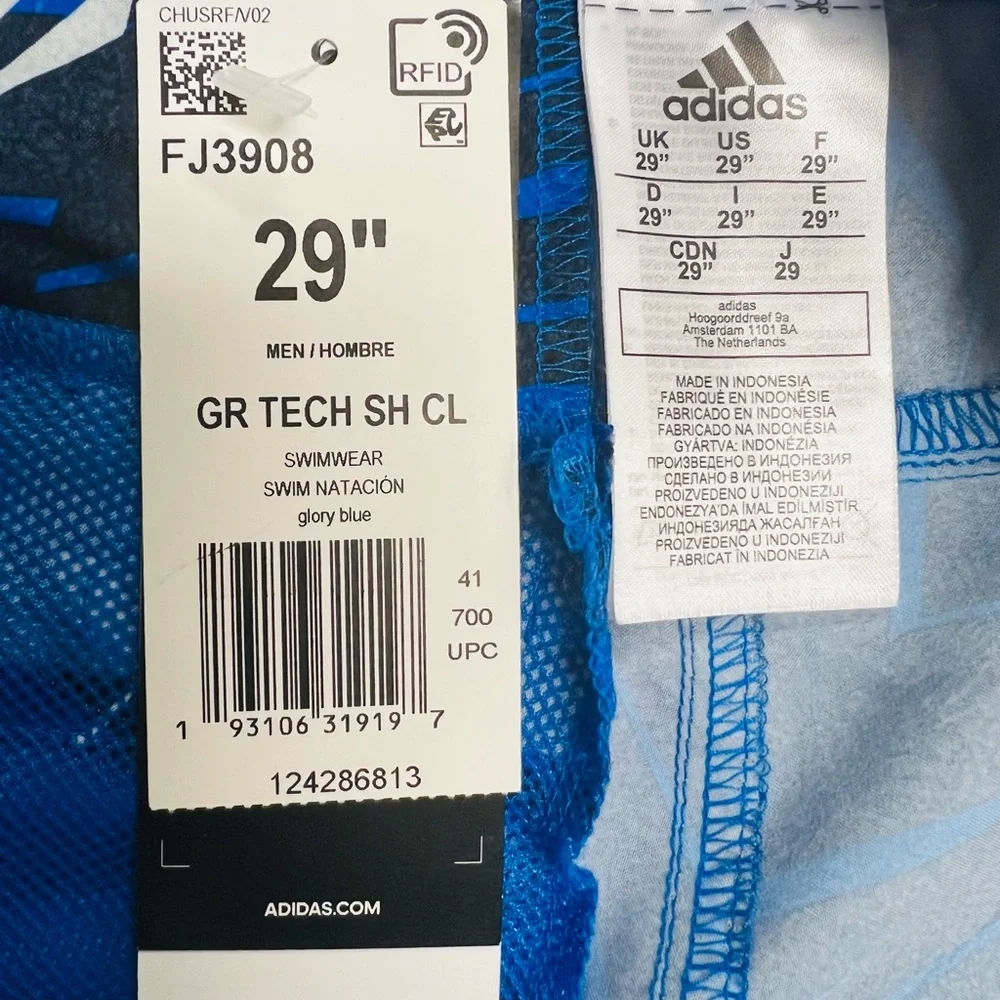 Adidas Mens Graphic Tech Swimming Shorts Navy Boardshorts Men’s FJ3908 Size 29”